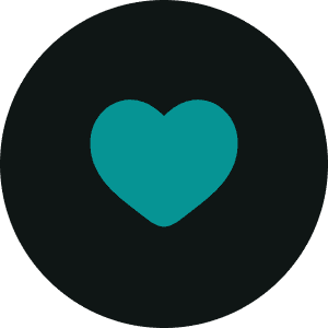 Teal heart icon on black background.